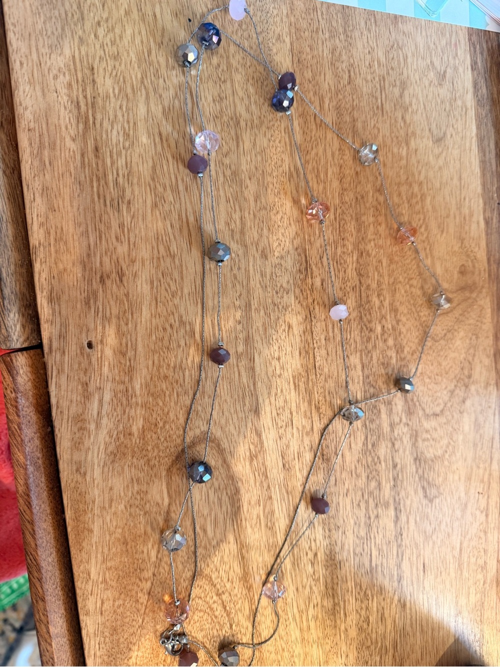 Delicate Multi-Bead Women's Long Necklace - Pink, Purple & Silver